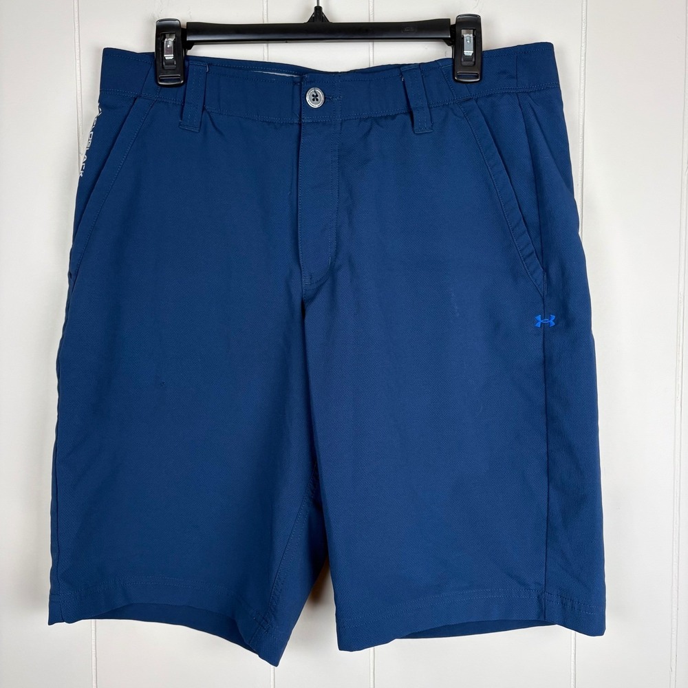 Under Armour Mens Iso-Chill Golf Shorts Navy Blue Size 34 Stretch Flat Front